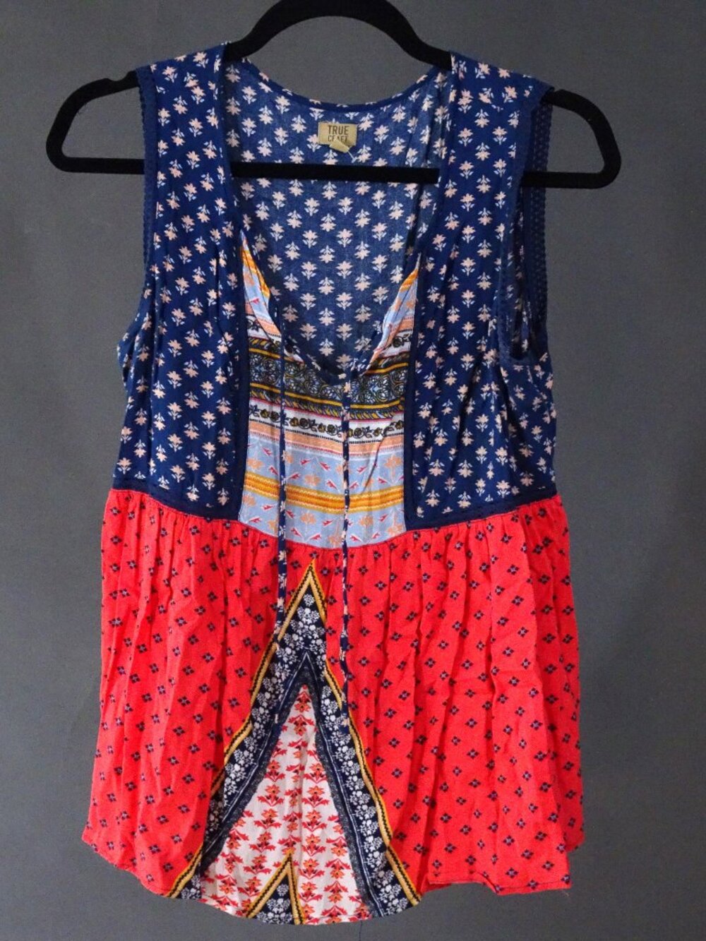 True Craft Blue, Red, Multicolored Pattern Blouse